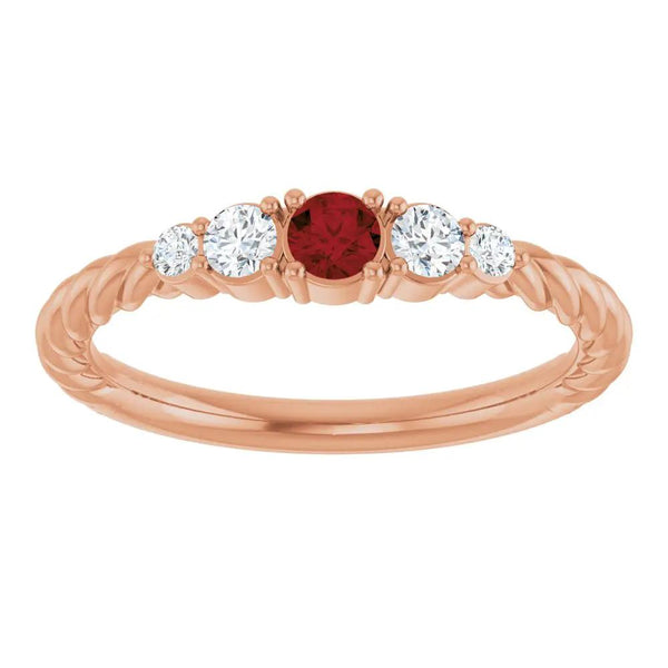 Cœur de Biarritz, Mozambique Garnet Diamond Rope Stackable Ring