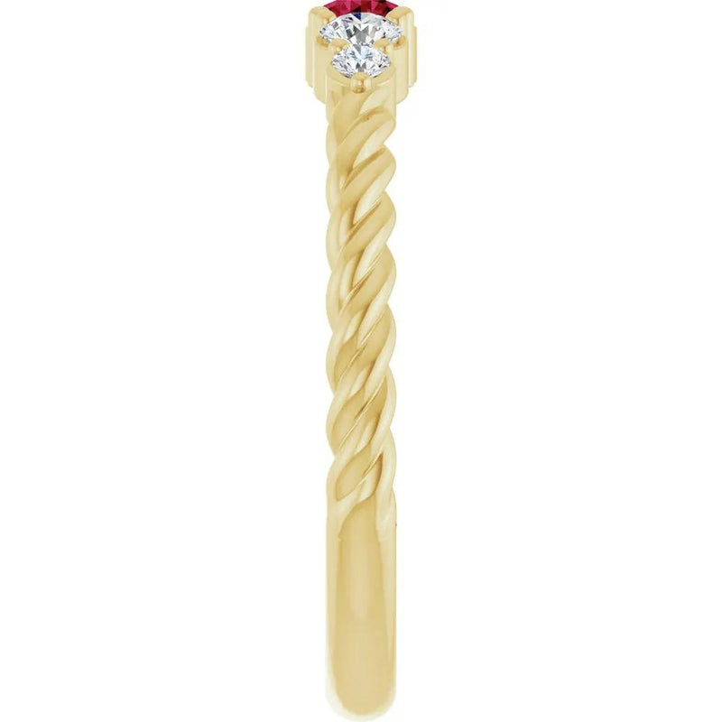 Éclat de Saint-Germain, Ruby and Diamond Rope Stackable Ring