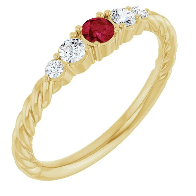 Éclat de Saint-Germain, Ruby and Diamond Rope Stackable Ring