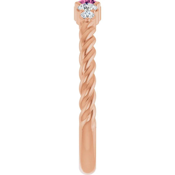 Rêve de Montmartre, Pink Tourmaline Diamond Rope Stackable Ring