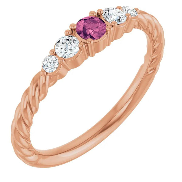 Rêve de Montmartre, Pink Tourmaline Diamond Rope Stackable Ring