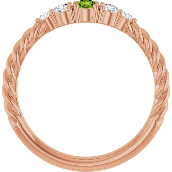 Rosée du Jardin, Peridot and Diamond Stackable Rope Family Ring