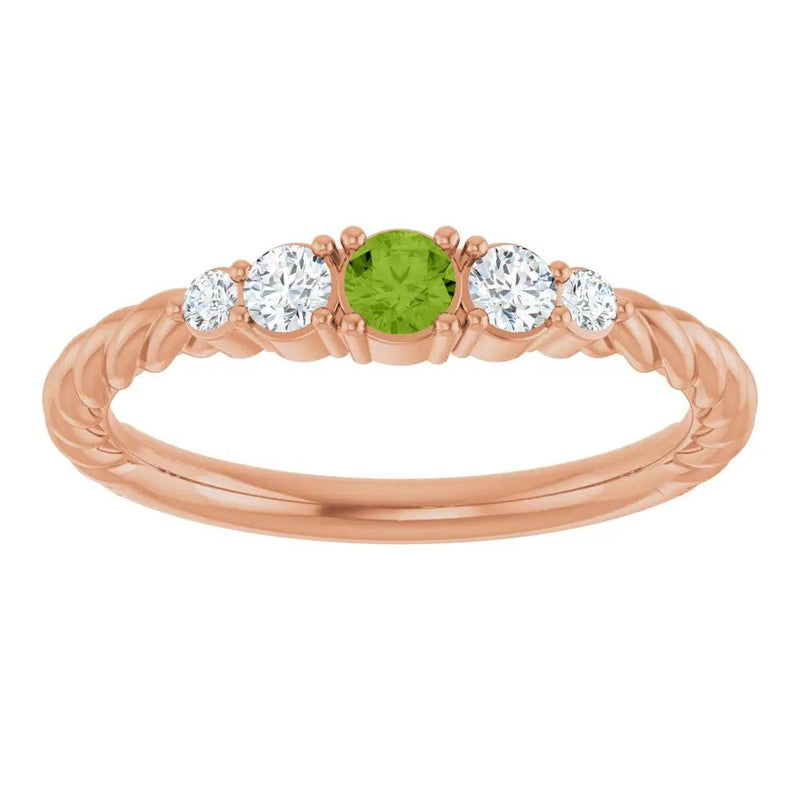 Rosée du Jardin, Peridot and Diamond Stackable Rope Family Ring