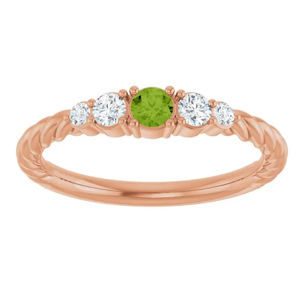 Rosée du Jardin, Peridot and Diamond Stackable Rope Family Ring