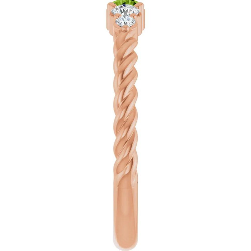 Rosée du Jardin, Peridot and Diamond Stackable Rope Family Ring