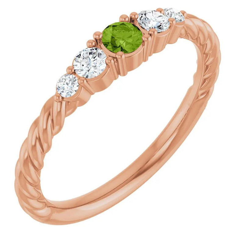 Rosée du Jardin, Peridot and Diamond Stackable Rope Family Ring