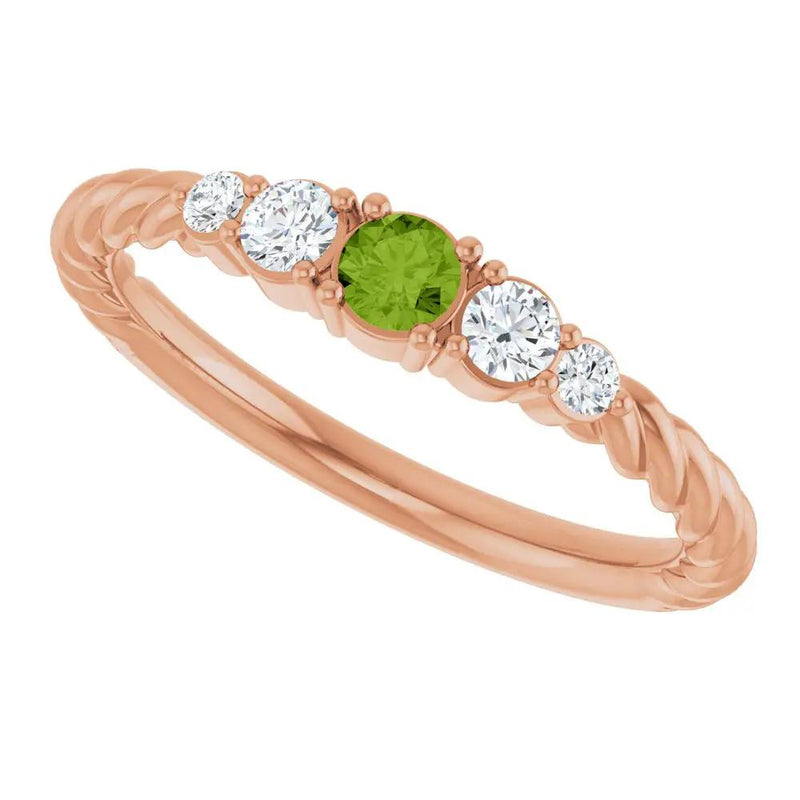 Rosée du Jardin, Peridot and Diamond Stackable Rope Family Ring