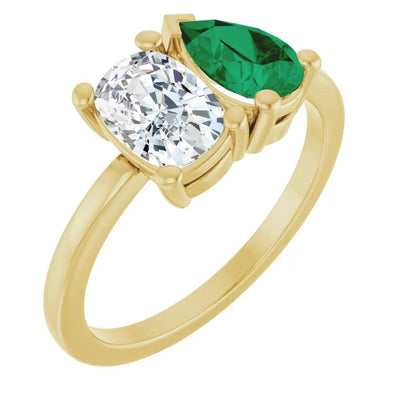 Les Amoureux de Paris, Diamond & Emerald Two-Stone Ring