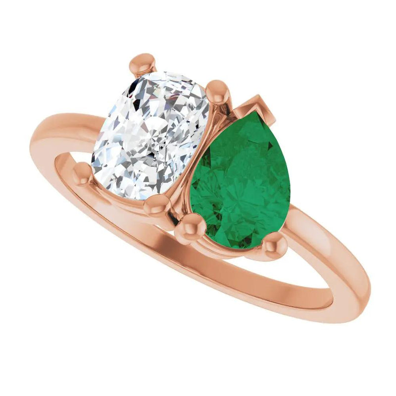 Les Amoureux de Paris, Diamond & Emerald Two-Stone Ring
