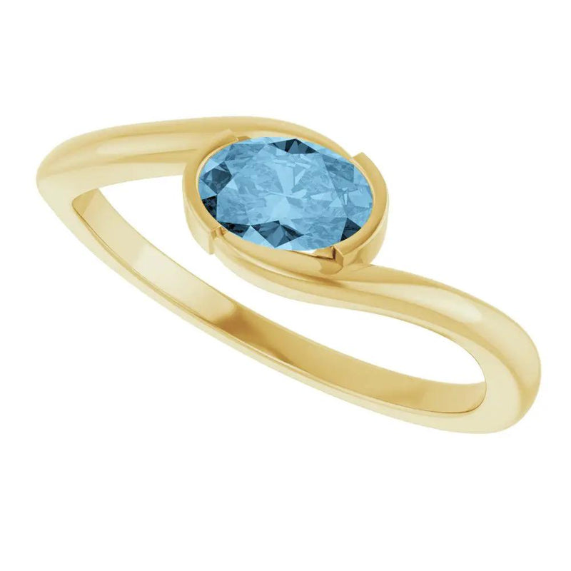 14K Gold Natural Sky Blue Topaz Solitaire Ring