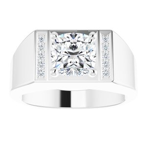 Square cut lab-grown diamond ring in white gold with side stone accents.