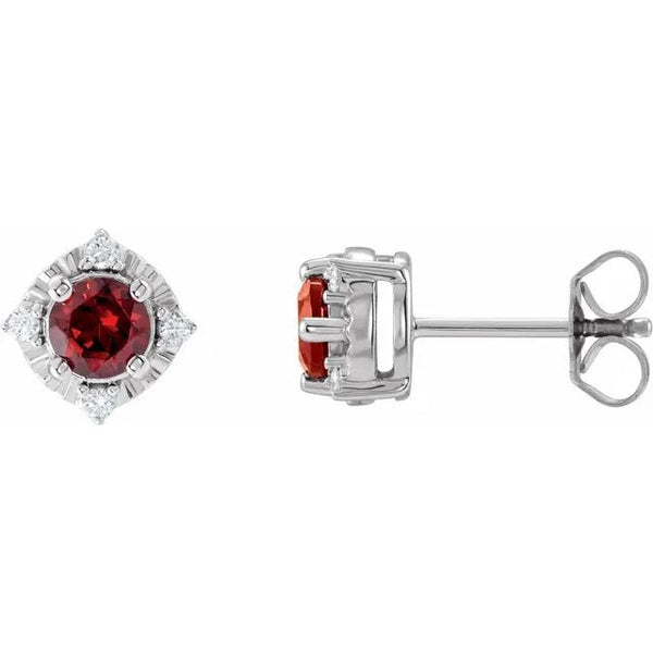 Natural Mozambique Garnet & Natural Diamond Halo-Style Birthstone Earrings