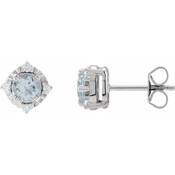 Natural Aquamarine & Natural Diamond Halo-Style Birthstone Earrings