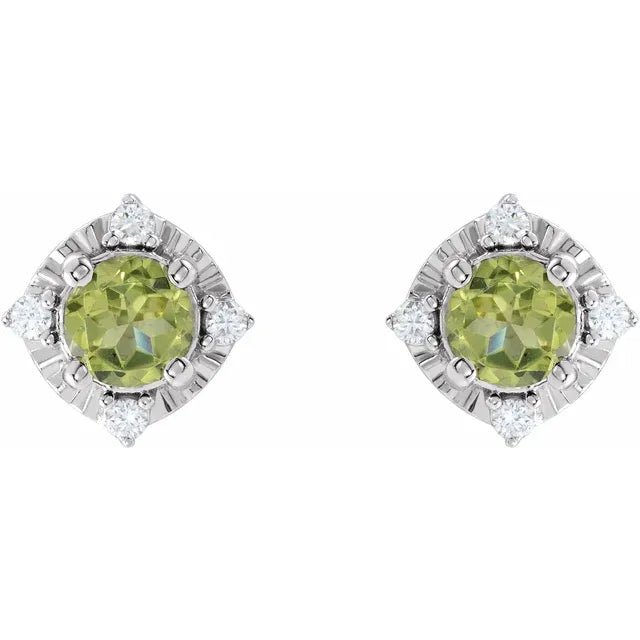 Natural Peridot & Natural Diamond Halo-Style Birthstone Earrings