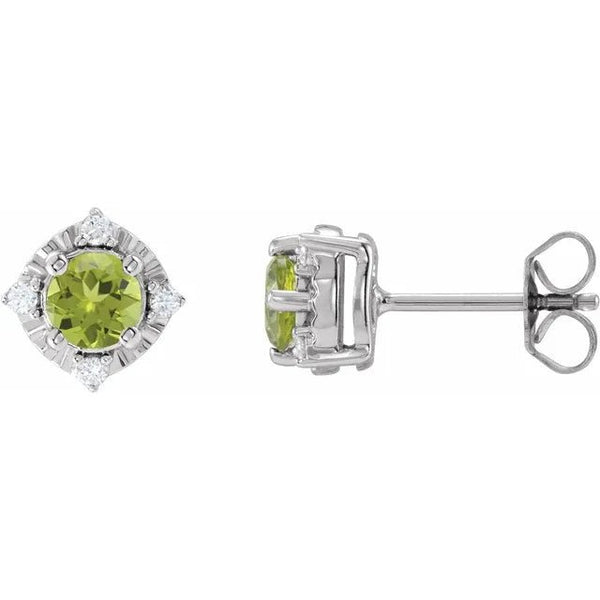 Natural Peridot & Natural Diamond Halo-Style Birthstone Earrings