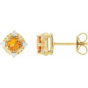 Natural Citrine & Natural Diamond Halo-Style Birthstone Earrings