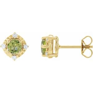 Natural Peridot & Natural Diamond Halo-Style Birthstone Earrings