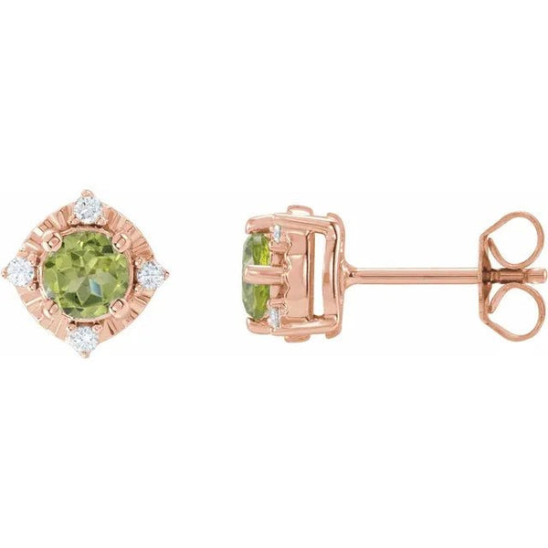 Natural Peridot & Natural Diamond Halo-Style Birthstone Earrings