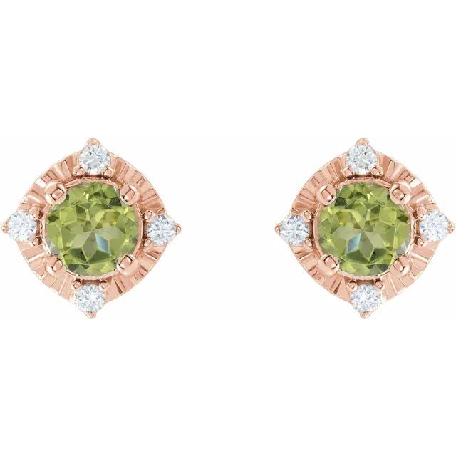 Natural Peridot & Natural Diamond Halo-Style Birthstone Earrings