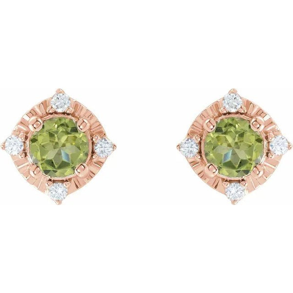 Natural Peridot & Natural Diamond Halo-Style Birthstone Earrings
