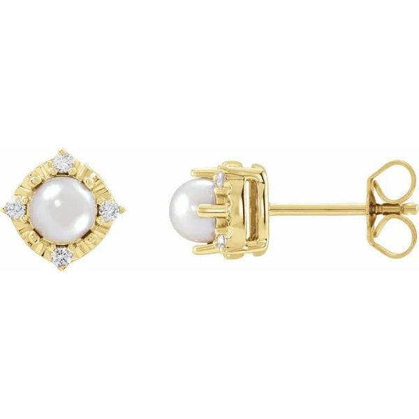 Cultured White Freshwater Pearl & Natural Diamond Halo-Style Birthstone Earrings