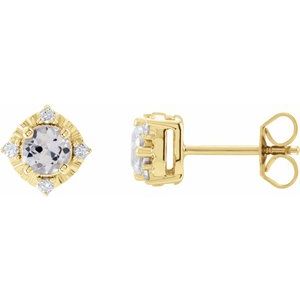 Natural White Sapphire & Natural Diamond Halo-Style Birthstone Earrings