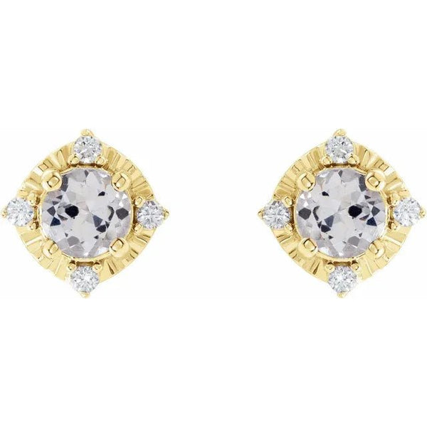 Natural White Sapphire & Natural Diamond Halo-Style Birthstone Earrings