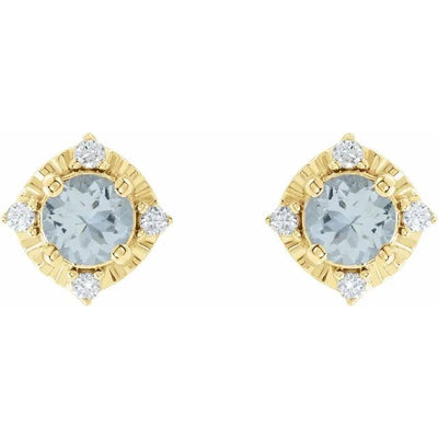 Natural Aquamarine & Natural Diamond Halo-Style Birthstone Earrings