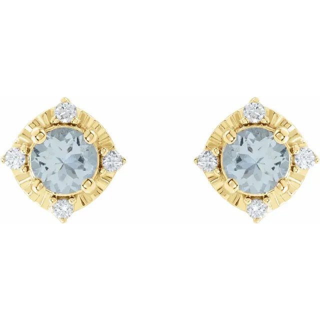 Natural Aquamarine & Natural Diamond Halo-Style Birthstone Earrings