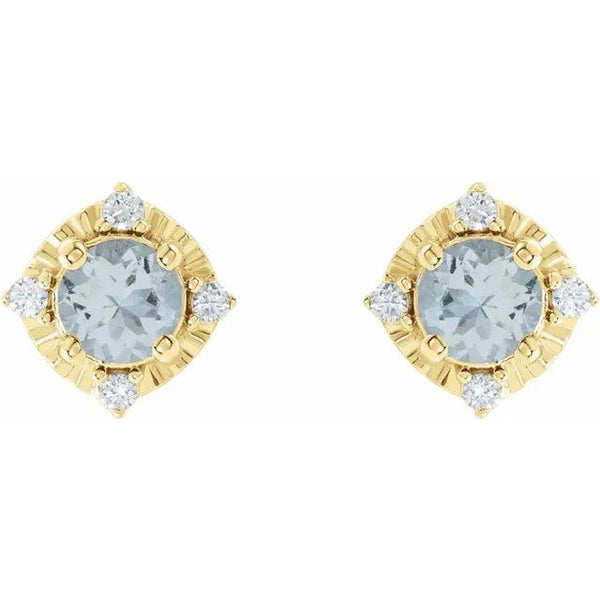 Natural Aquamarine & Natural Diamond Halo-Style Birthstone Earrings