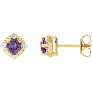 Natural Amethyst & Natural Diamond Halo-Style Birthstone Earrings