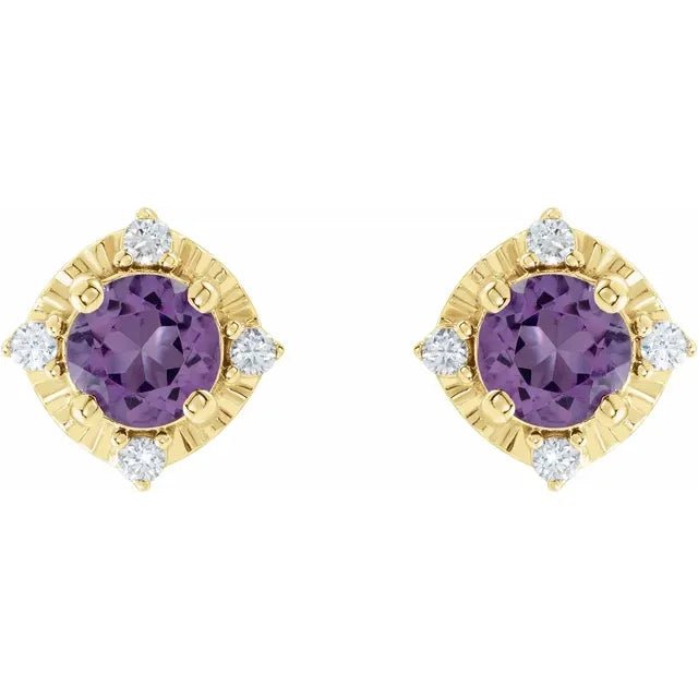 Natural Amethyst & Natural Diamond Halo-Style Birthstone Earrings