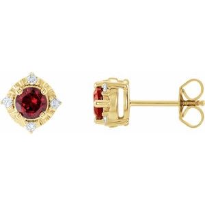 Natural Mozambique Garnet & Natural Diamond Halo-Style Birthstone Earrings