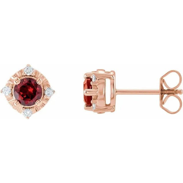 Natural Mozambique Garnet & Natural Diamond Halo-Style Birthstone Earrings