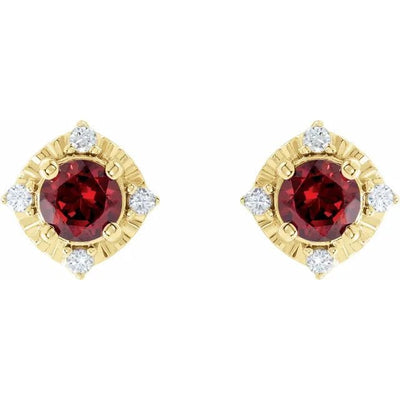 Natural Mozambique Garnet & Natural Diamond Halo-Style Birthstone Earrings