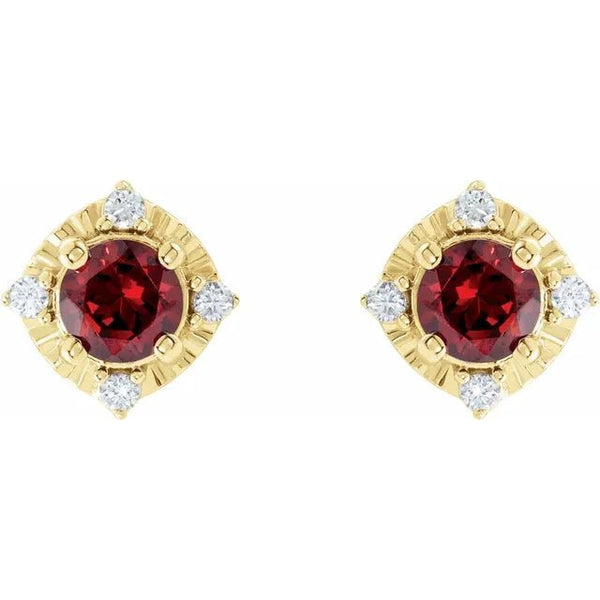 Natural Mozambique Garnet & Natural Diamond Halo-Style Birthstone Earrings