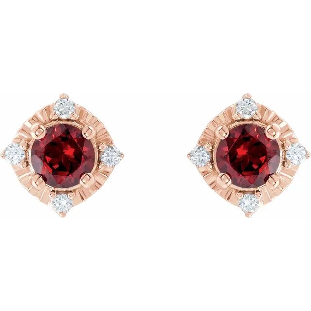 Natural Mozambique Garnet & Natural Diamond Halo-Style Birthstone Earrings