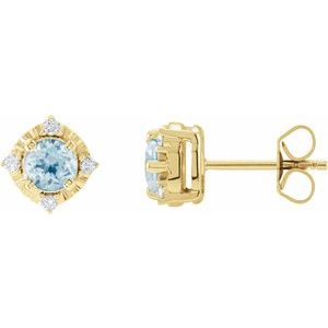 Natural Aquamarine & Natural Diamond Halo-Style Birthstone Earrings