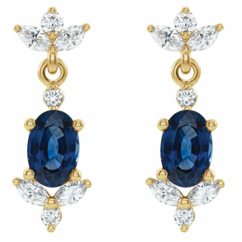 Natural Blue Sapphire & Natural Diamond Earrings