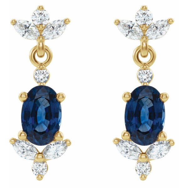 Natural Blue Sapphire & Natural Diamond Earrings