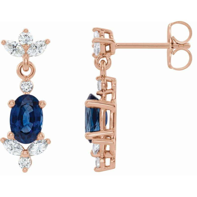 Natural Blue Sapphire & Natural Diamond Earrings