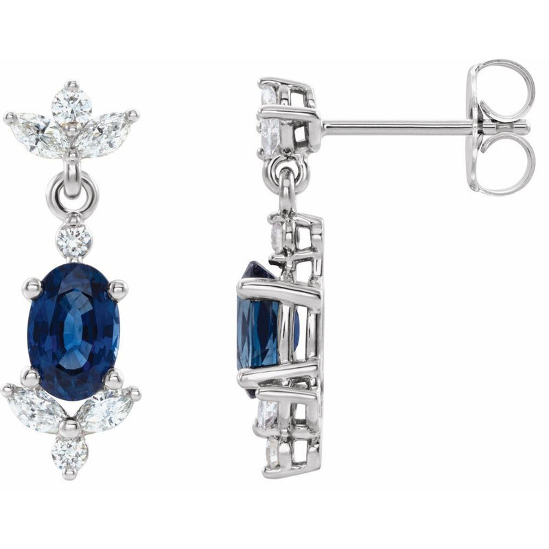 Natural Blue Sapphire & Natural Diamond Earrings