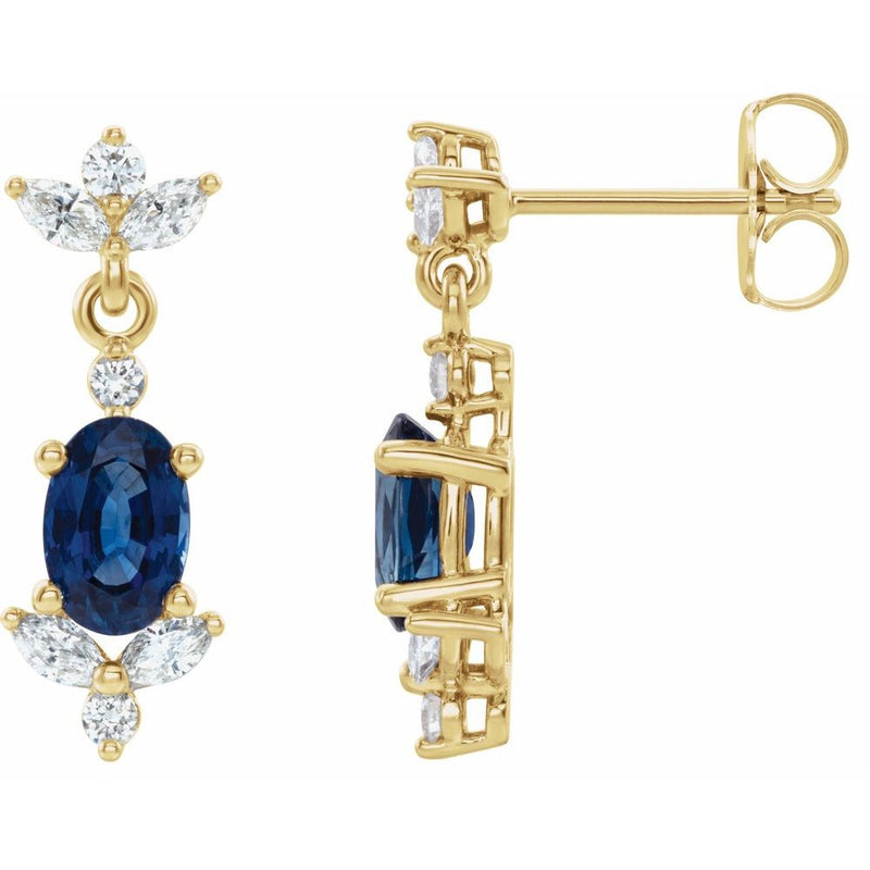 Natural Blue Sapphire & Natural Diamond Earrings