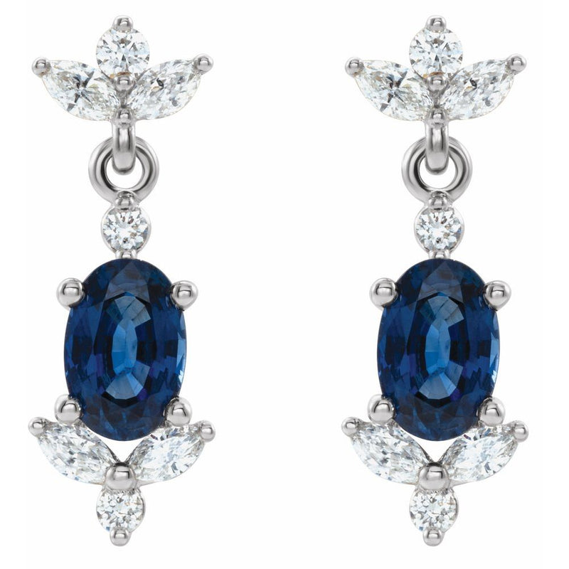 Natural Blue Sapphire & Natural Diamond Earrings