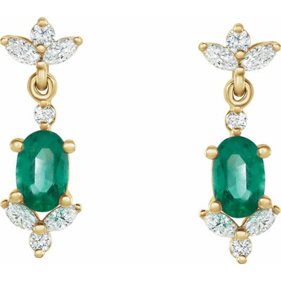 Natural Emerald & Natural Diamond Earrings