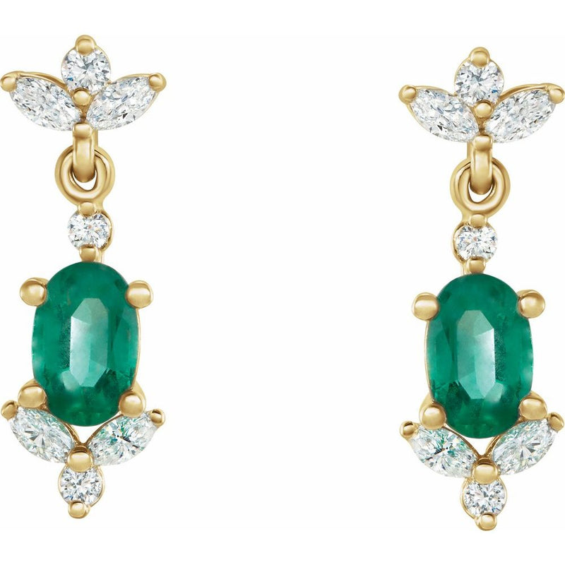 Natural Emerald & Natural Diamond Earrings