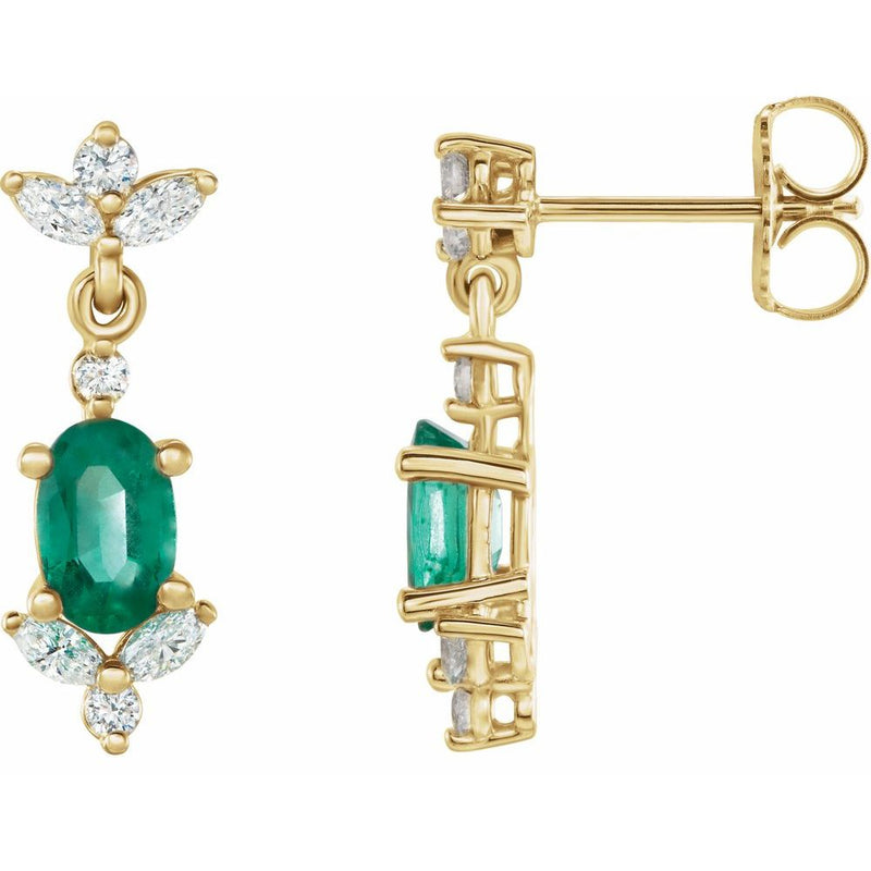 Natural Emerald & Natural Diamond Earrings