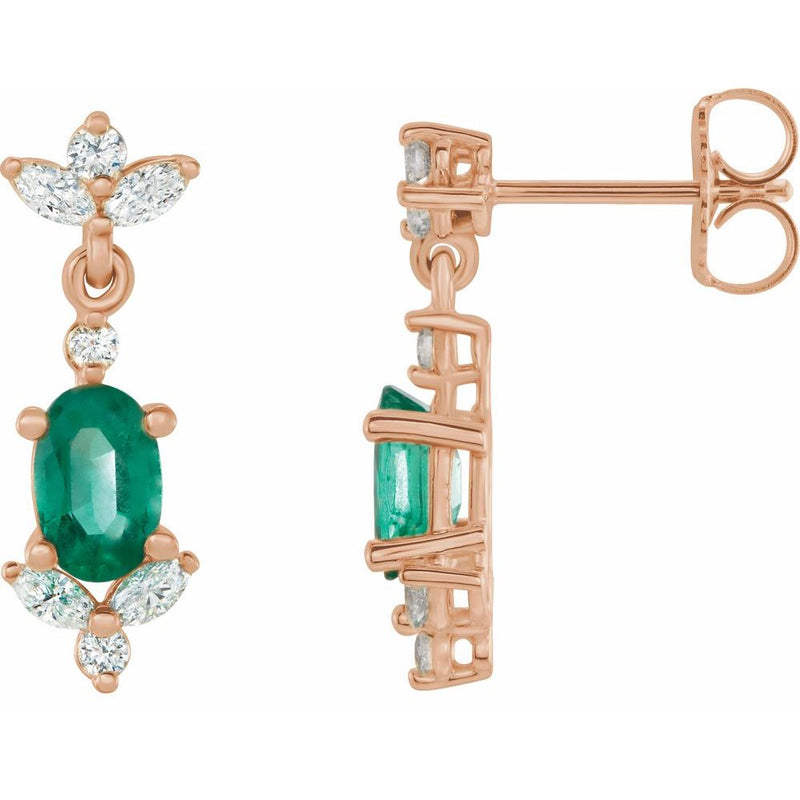 Natural Emerald & Natural Diamond Earrings