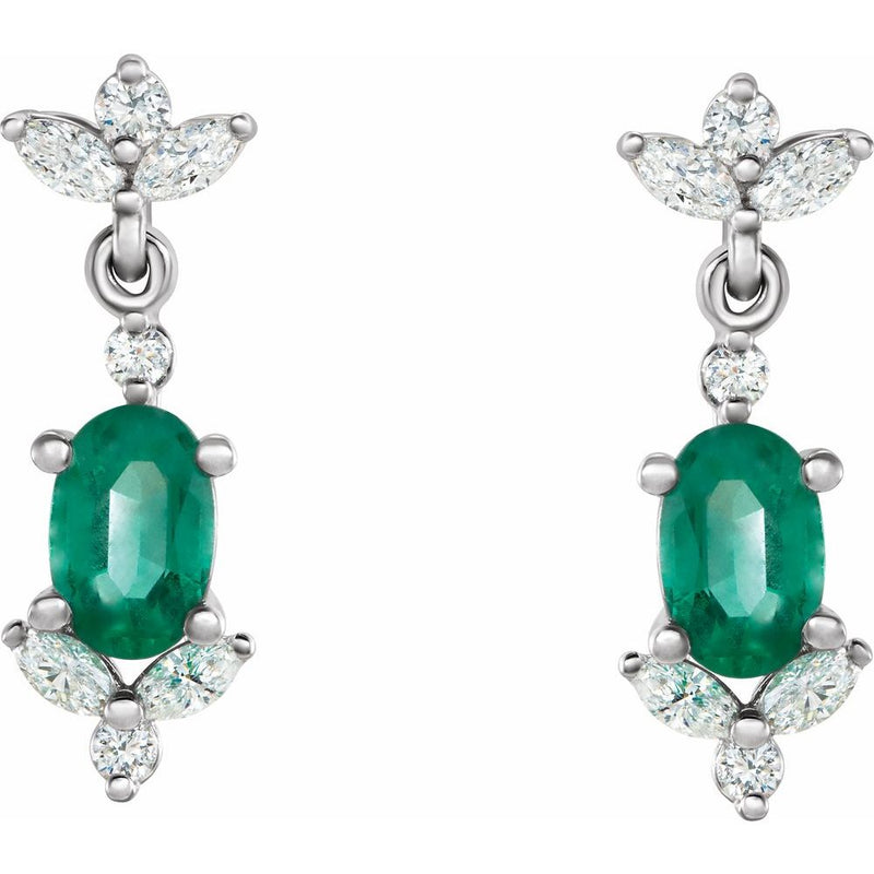 Natural Emerald & Natural Diamond Earrings