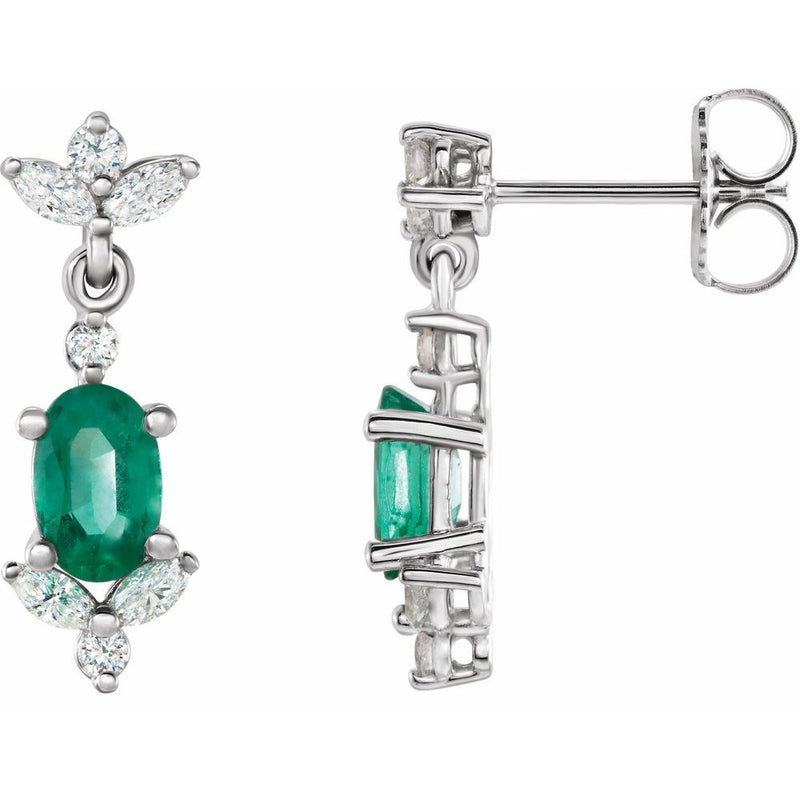 Natural Emerald & Natural Diamond Earrings